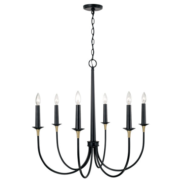 Amara Matte Black with Brass Grand Chandelier with and Brass Wrapped Detail, image 2