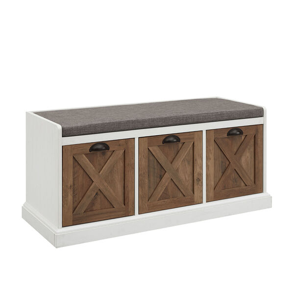 Willow Rustic Oak, Brushed White and Storm Grey Storage Bench with Three Drawers, image 1