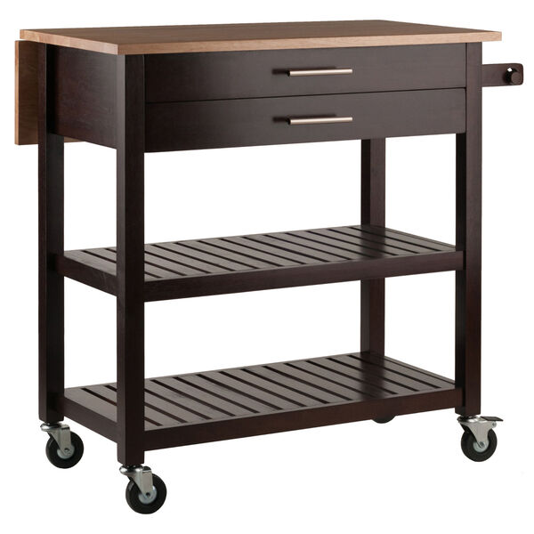 Langdon Cappuccino and Natural Two-Tone Drop Leaf Kitchen Cart, image 2