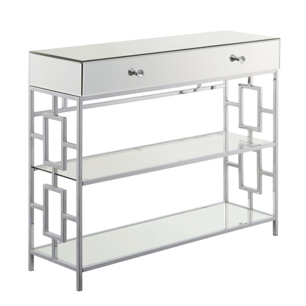 Town Square Mirror, Glass and Chrome Single Drawer Mirrored Console Table, image 1