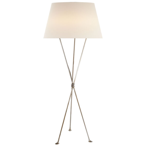 Lebon Floor Lamp in Burnished Silver Leaf with Linen Shade by AERIN, image 1