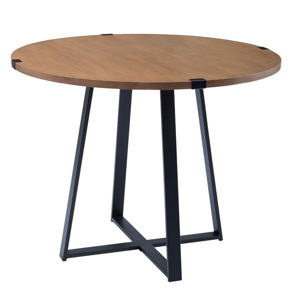 English Oak and Black Round Dining Table, image 2
