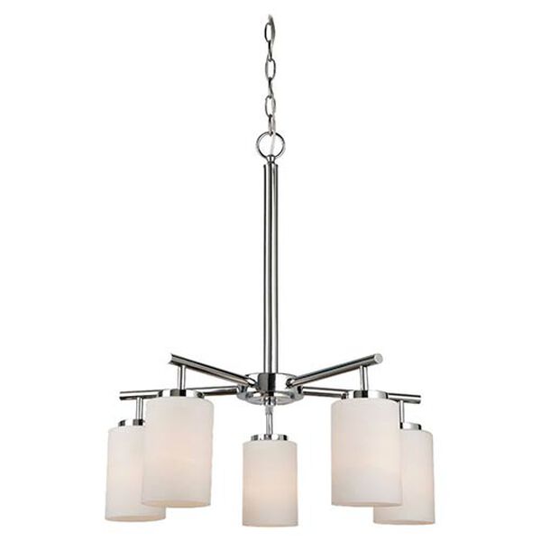 Oslo Chrome Five-Light Chandelier with Etched Opal White Glass, image 3