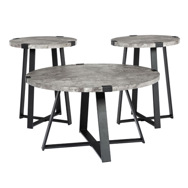 Dark Concrete Metal Wrap Coffee Table and Side Table Set, 3-Piece, image 1