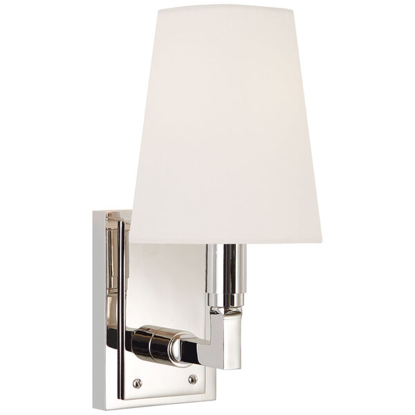 Watson Small Sconce in Polished Nickel with Linen Shade by Thomas O'Brien, image 1
