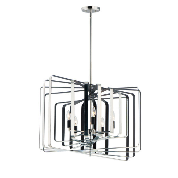 Radial Polished Nickel and Black 20-Inch Five-Light Pendant, image 1