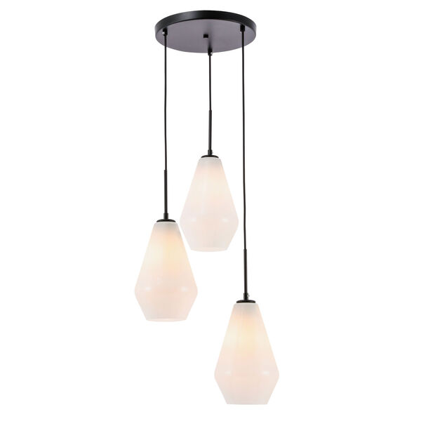 Gene Black Three-Light Pendant with Frosted White Glass, image 4
