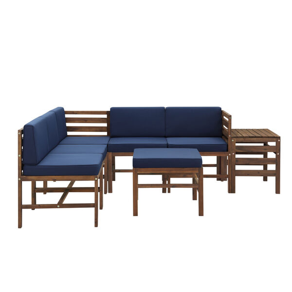 Sanibel Dark Brown and Navy Blue Furniture Set with Ottoman and Side Table, Seven Piece, image 1