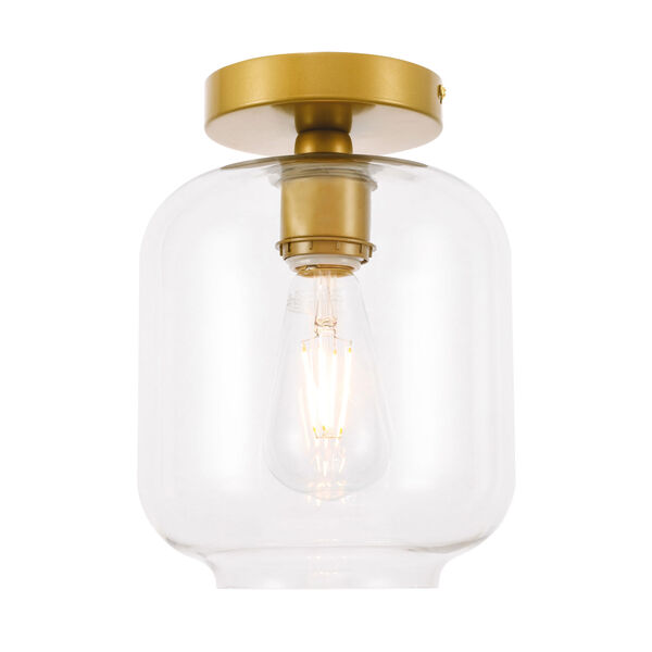 Collier Brass Seven-Inch One-Light Flush Mount with Clear Glass, image 1