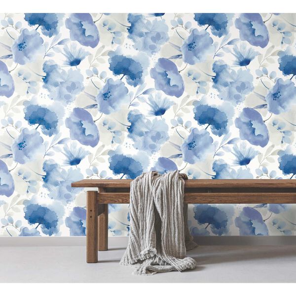 Watercolor Bouquet Cobalt Wallpaper, image 1