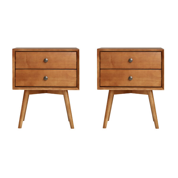 Caramel Two-Drawer Solid Wood Nightstand, Set of Two, image 4