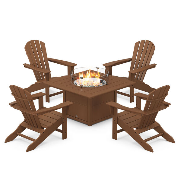 Palm Coast Teak Adirondack Chair Conversation Set with Fire Pit Table, 5-Piece, image 1