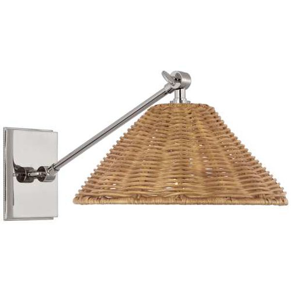 Wimberley Polished Nickel One-Light Single Library Wall Sconce with Natural Wicker Shade by Marie Flanigan, image 1