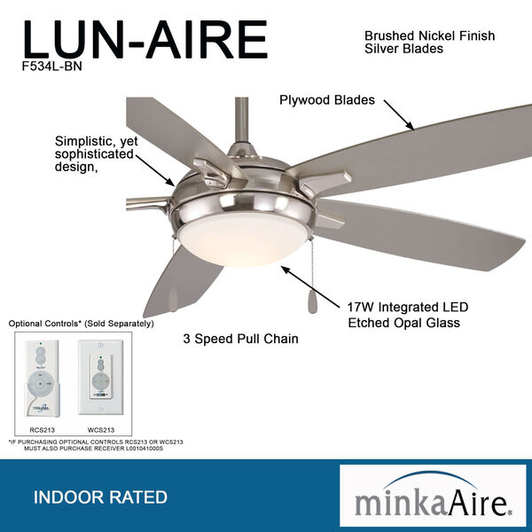 Lun-Aire Brushed Nickel LED Ceiling Fan, image 9