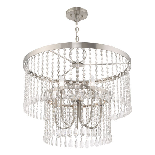 Elizabeth Brushed Nickel 24-Inch Five-Light Pendant Chandelier with Clear Crystals, image 4