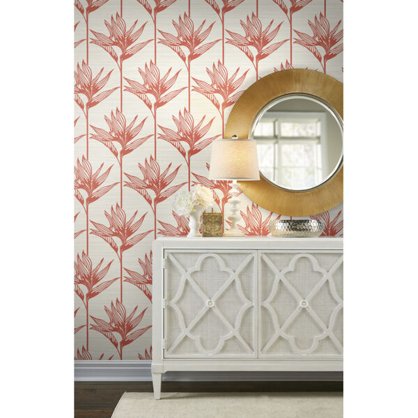 Tropics Coral Bird of Paradise Pre Pasted Wallpaper - SAMPLE SWATCH ONLY, image 1