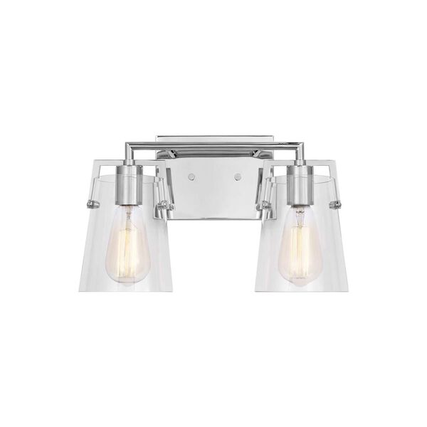Crofton Chrome Two-Light Bath Vanity with Clear Glass by Drew and Jonathan, image 1