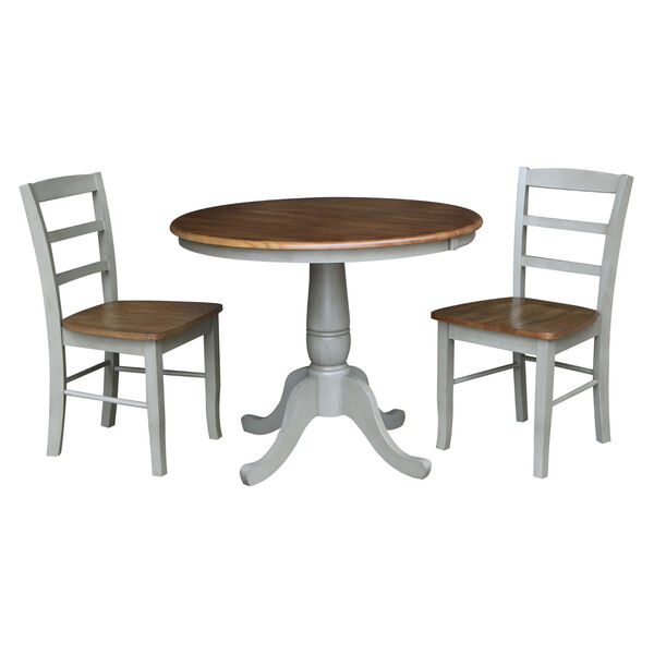 Distressed Hickory and Stone 36-Inch Round Extension Dining Table with Two Ladderback Chair, Three-Piece, image 2