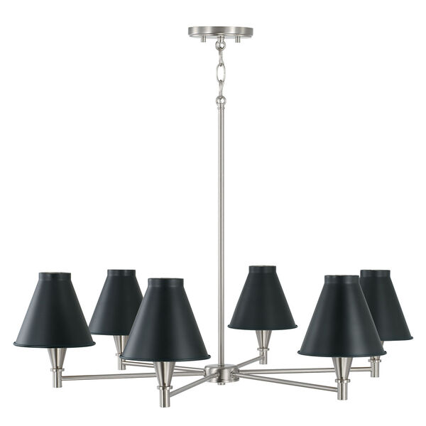 Benson Black and Brushed Nickel Six-Light Chandelier with Metal Shades, image 3