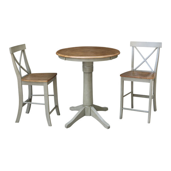 Hickory and Stone 30-Inch Round Pedestal Gathering Height Table With X-Back Counter Height Stools, Three-Piece, image 1