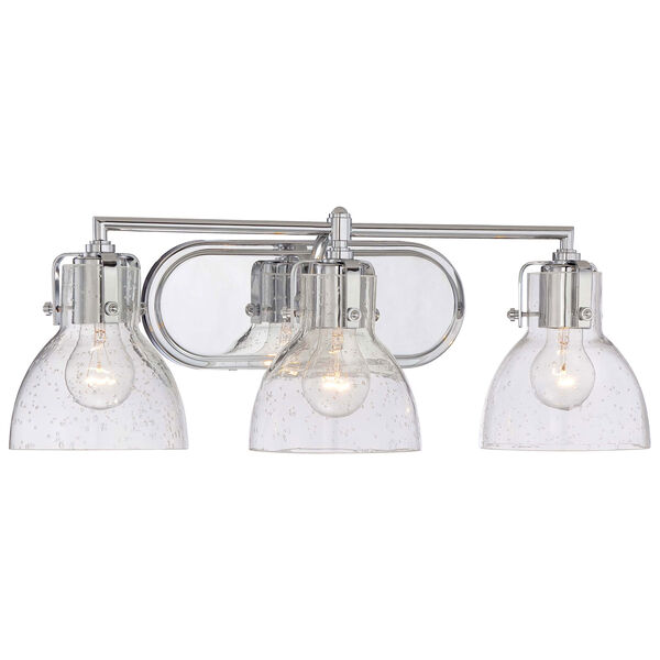 Chrome 8.5-Inch Three Light Bath Fixture with Clear Seeded Glass, image 1
