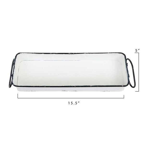 White Decorative Rectangle Distressed Metal Tray, image 2