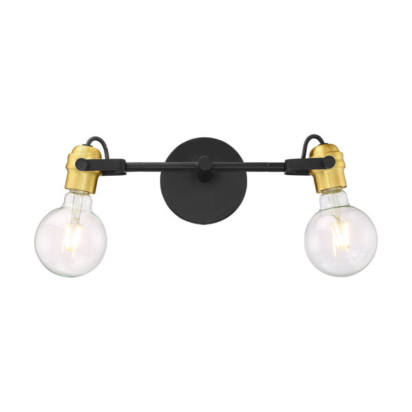 Mantra Black and Brushed Brass Two-Light Bath Vanity, image 3