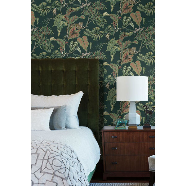 Ronald Redding Dark Green Jungle Cat Non Pasted Wallpaper - SWATCH SAMPLE ONLY, image 3
