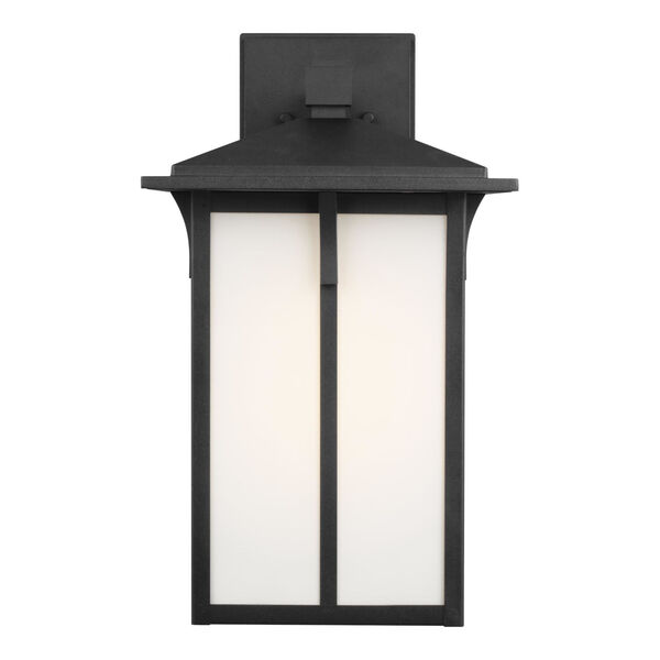 Tomek Black One-Light Outdoor Large Wall Sconce with Etched White Shade, image 1