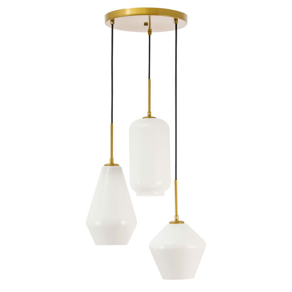 Gene Brass 17-Inch Three-Light Pendant with Frosted White Glass, image 3