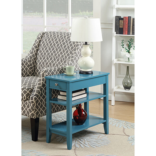 American Heritage Blue Three Tier End Table with Drawer, image 1