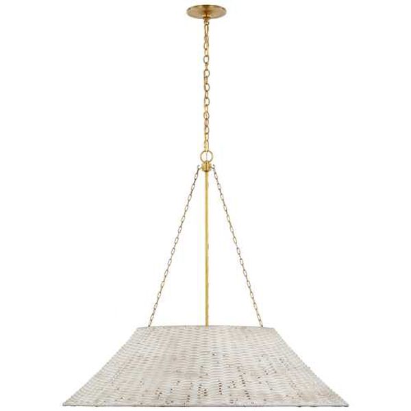 Corinne Soft Brass Three-Light Woven Pendant with White Wicker Shade by Marie Flanigan, image 1