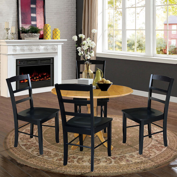 Oak and Black 42-Inch Dual Drop Leaf Table with Four Ladder Back Dining Chair, Five-Piece, image 2