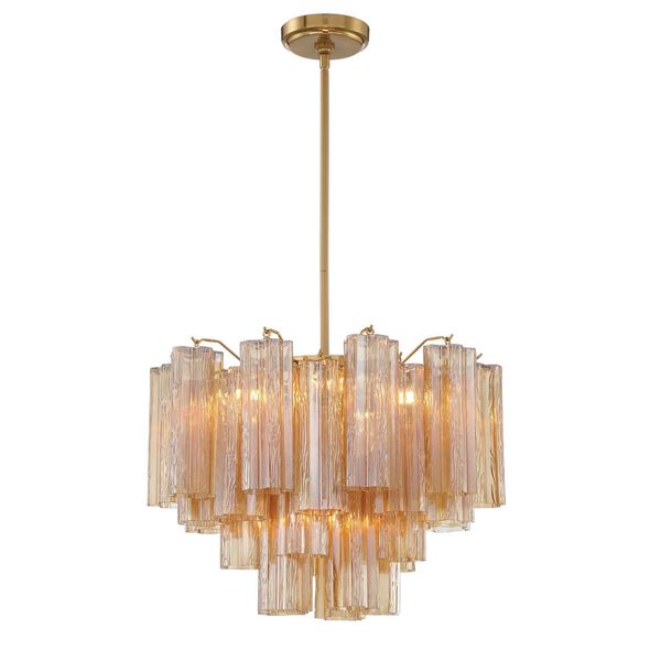 Addis Aged Brass Six-Light Chandelier with Amber Tronchi Glass, image 2