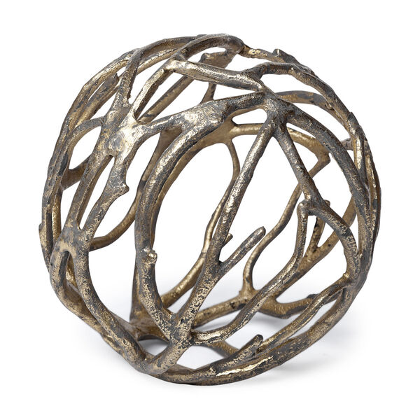 Sphaira Noir II Gold Large Cast Aluminum Decorative Tree Branch Orb Decorative Object, image 1