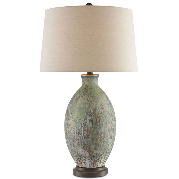 Remi Green, Dark Red Drip Glaze, and Bronze Gold One-Light Table Lamp, image 2