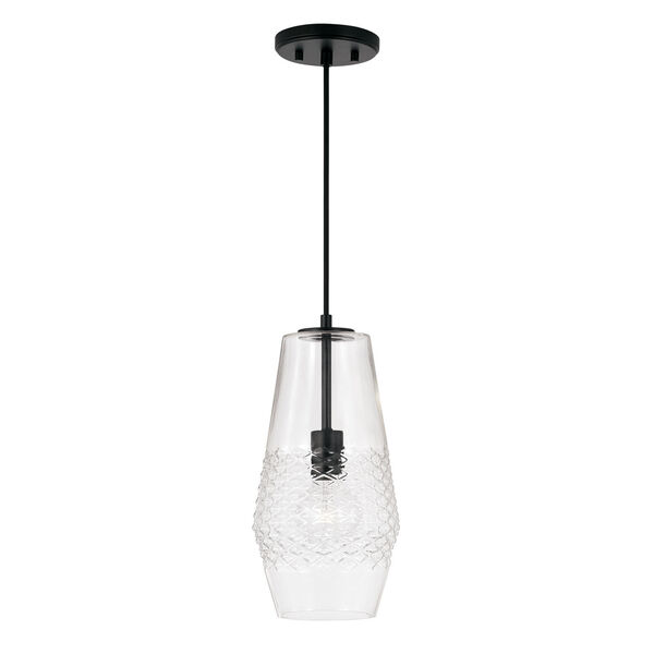 Dena One-Light Pendant with Diamond Embossed Glass and Black Braided Cord, image 1