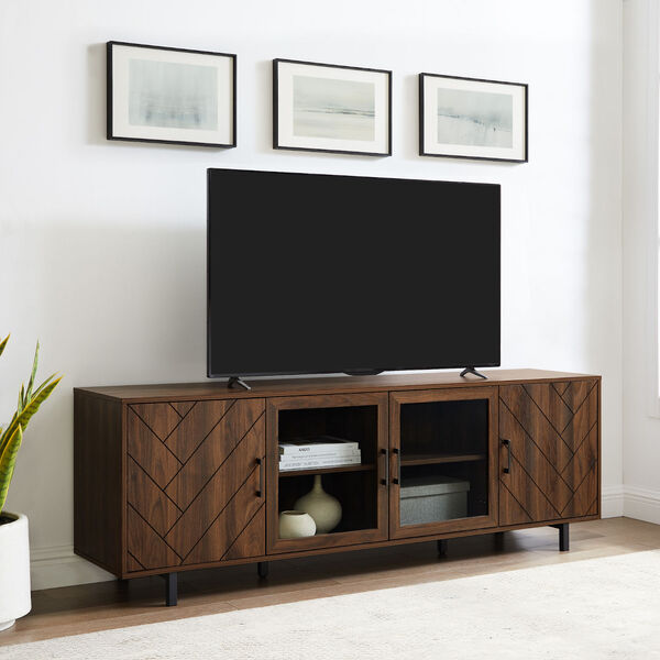 Dark Walnut TV Stand with Four Grooved Doors, image 3