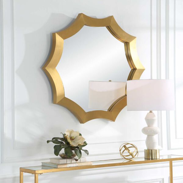 Flare Brushed Brass Round Wall Mirror, image 1