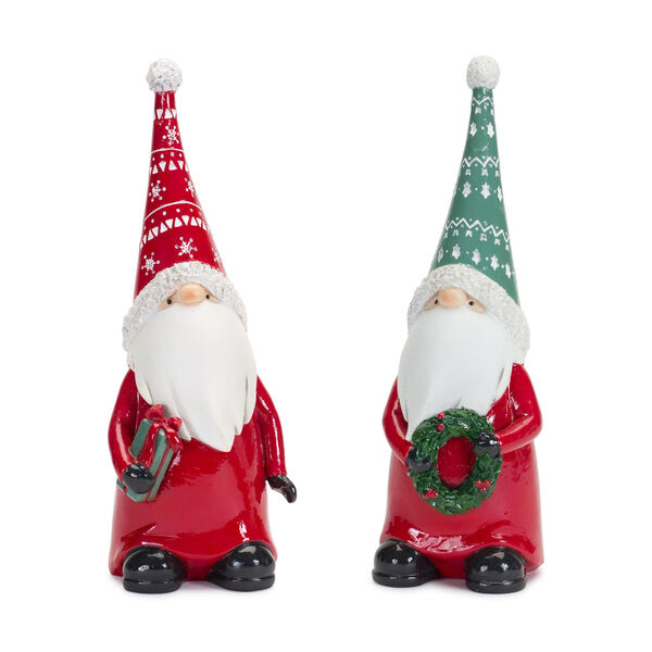 Green Gnome with Wreath and Package Holiday Tabletop Decor, Set of Two, image 1