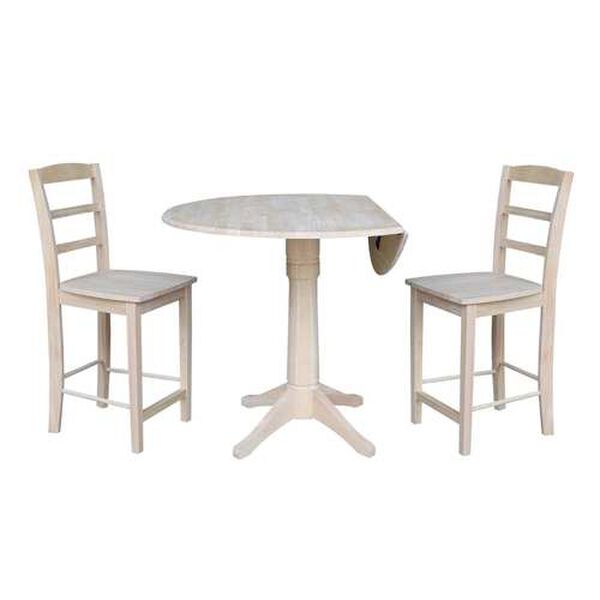 Gray and Beige 36-Inch Round Pedestal Counter Height Table with Madrid Stools, 3-Piece, image 3