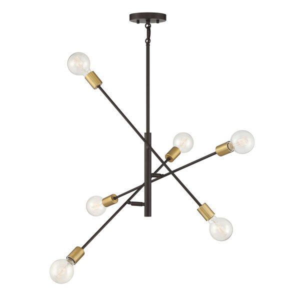 Pax Oil Rubbed Bronze and Natural Brass Six-Light Chandelier, image 1