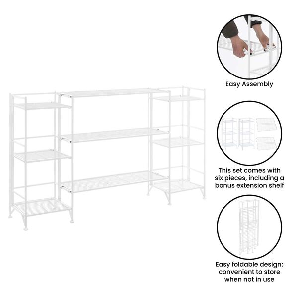 Xtra Storage White Three-Tier Folding Metal Shelves with Set of Three Deluxe Extension Shelves, image 4