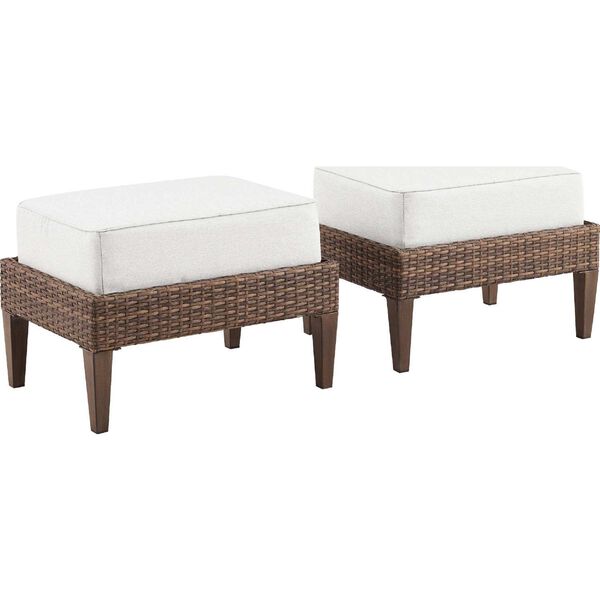 Capella Creme Brown Outdoor Wicker Ottoman Set , Set of Two, image 2