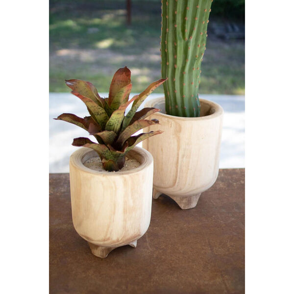 Wooden Hand Carved Planters, Set of Two, image 3