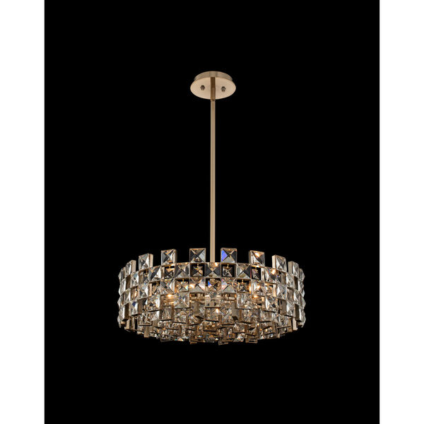 Piazze Brushed Champagne Gold Nine-Light Pendant with Firenze Crystal, image 1