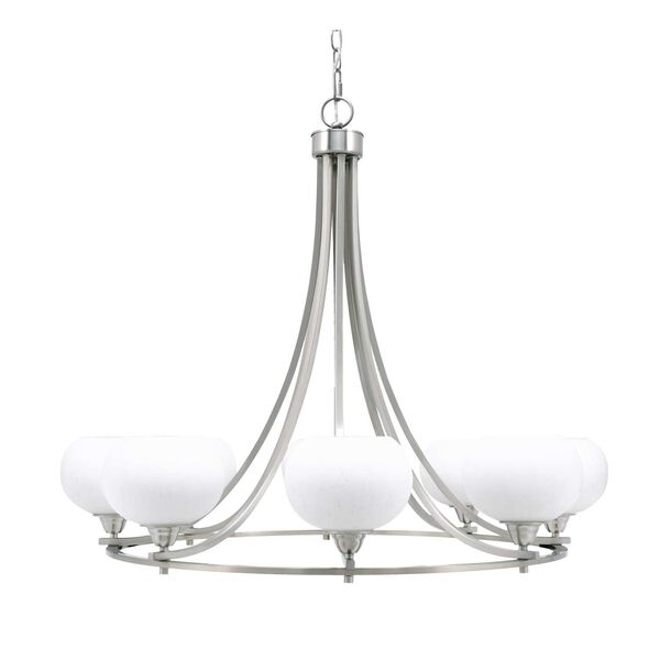 Paramount Brushed Nickel Eight-Light Chandelier with White Round Muslin Glass, image 1