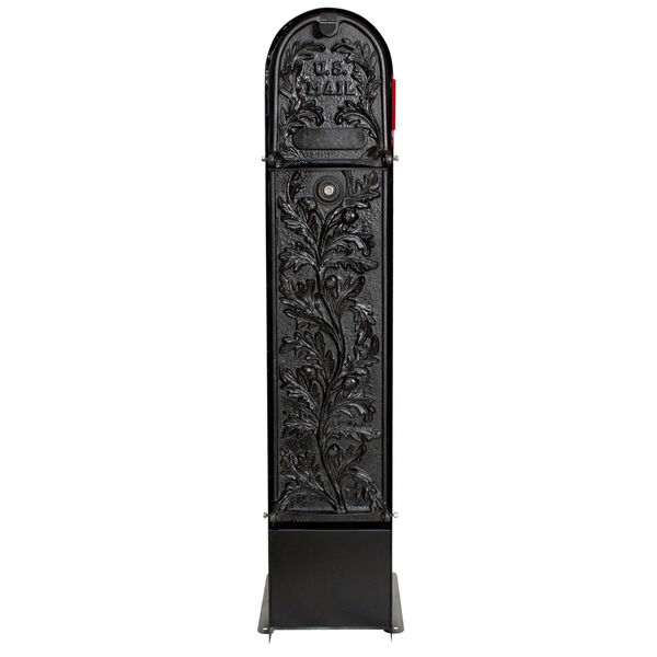 MailKeeper 100 Black 49-Inch Locking Column Mount Mailbox with Decorative Running Oak Design Front, image 1
