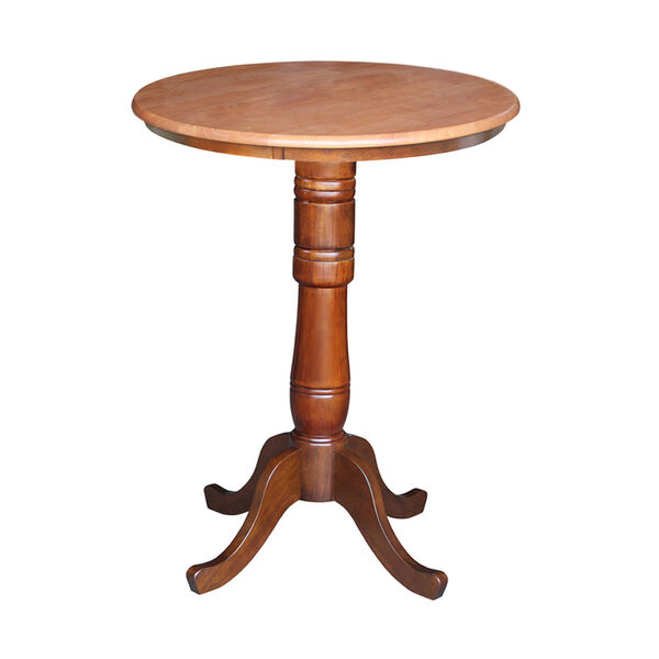 42-Inch Tall, 30-Inch Round Top Cinnamon and Espresso Pedestal Pub Table, image 1