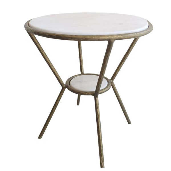 Refuge Antique Gold and White Round Side Table, image 1